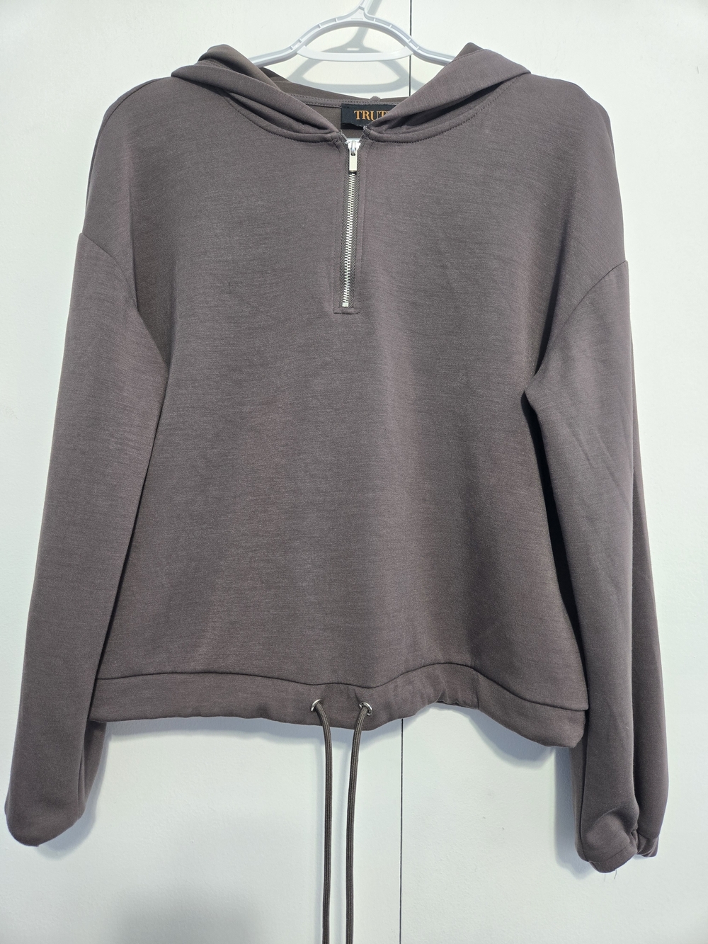Truth By Republic Hooded Half Zip‎ Pullover Drawstring Hem Taupe Small